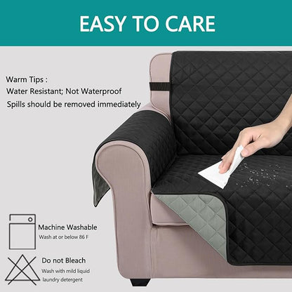 U-NICE HOME 4 Seater Sofa Cover 91 Inch Large Couch Covers for 4 Cushion Couch with Elastic Straps Water Resistant Furniture Protector Cover for Pets Cat (Sofa XX-Large, Black/Grey)