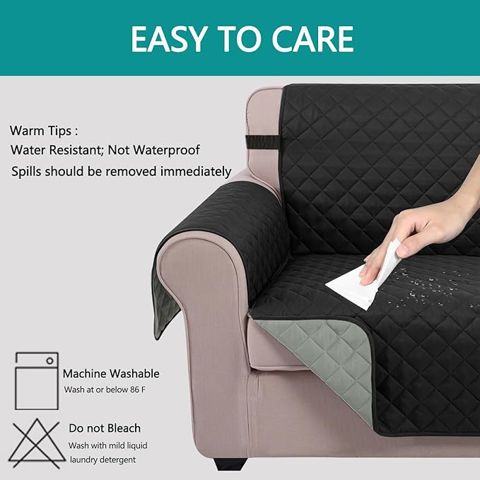 U-NICE HOME Recliner Chair Covers Reversible Chair Cover Pet Covers for Dogs with Elastic Straps Water Resistant Diamond Quilted (23''Recliner Small, Black/Grey)