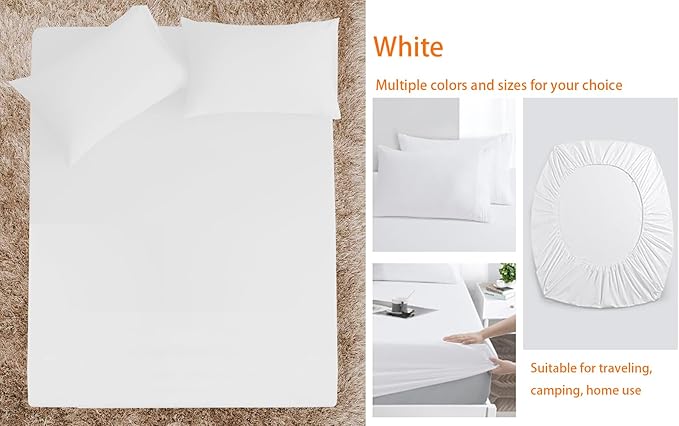White Air Mattress Sheets - 3 Pieces Set - Suitable for Inflatable mattresses 16-24 inches deep - can be inflated Without disassembly, (White, King)