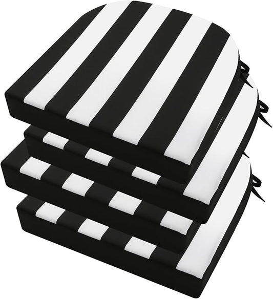 idee-home Outdoor Chair Cushions Set of 4, Thick 17" x 17" x 3" Outdoor Seat Cushions Patio Furniture Waterproof with Ties, Dining Pads