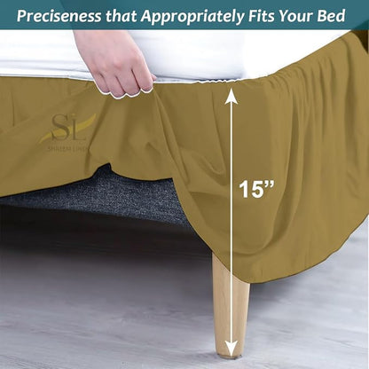 Shreem Linen Ruffled Bed Skirt with Split Corners, Gathered Style, 100% Microfiber, 15-Inch Drop, Dust Ruffle Bedskirt with Platform, Full-XL, Taupe