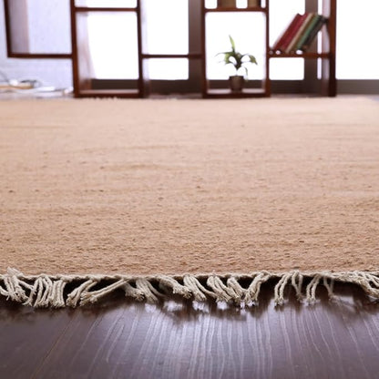 Rugsotic Carpets Hand Woven Flat Weave Kilim Wool ECO-Friendly Area Rugs - 2'6"x8', Runner Shape, Light Brown Color, Solid Plain Design, Low Pile Handmade Rugs for Living Room, Bed Room (D00111)