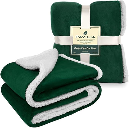 PAVILIA Sherpa Fleece Throw Blanket for Couch, Twin Size, Emerald Green, Plush Soft Fuzzy Sofa Blanket, Cozy Reversible Winter Throw for Women Men, 60x80 Inches