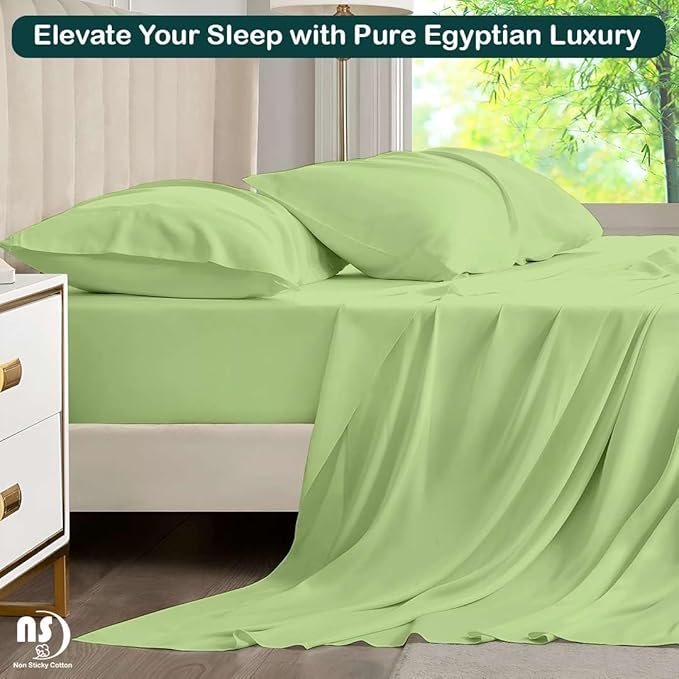NON Sticky cotton Twin Size Sleeper Sofa Sheets, 4 Piece Egyptian Cotton Bed Sheet Set for Sofa Bed, 10" Deep Pocket for Pull Out Couch Mattress, 39" x 75", Sage Solid, Soft & Breathable