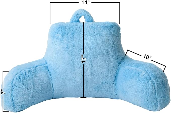Holawakaka Reading Pillow for Sitting up in Bed Sofa Kids Teens, Backrest Pillow with Arms for Boys Girls Women Petites Pregnancy, Back Support Cushion for Couch Floor Nursery Playroom (Blue)