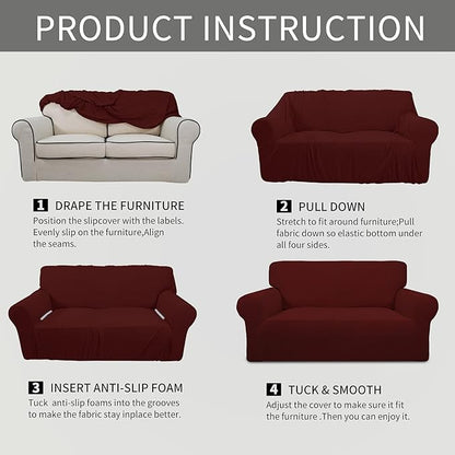 Easy-Going Stretch Sofa Slipcover 1-Piece Sofa Cover Furniture Protector Couch Soft with Elastic Bottom for Kids, Polyester Spandex Jacquard Fabric Small Checks (Sofa, Wine)
