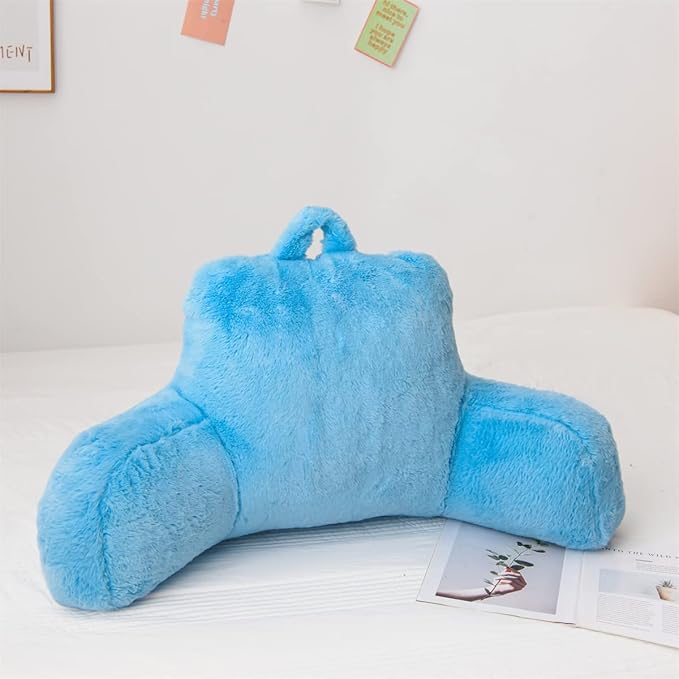 Holawakaka Reading Pillow for Sitting up in Bed Sofa Kids Teens, Backrest Pillow with Arms for Boys Girls Women Petites Pregnancy, Back Support Cushion for Couch Floor Nursery Playroom (Blue)