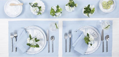Solino Home Linen Sky Blue Table Runner 156 Inches Long - 100% Pure Linen Extra Long Table Runner 14 x 156 Inch for Christmas, New Year - Classic Hemstitch