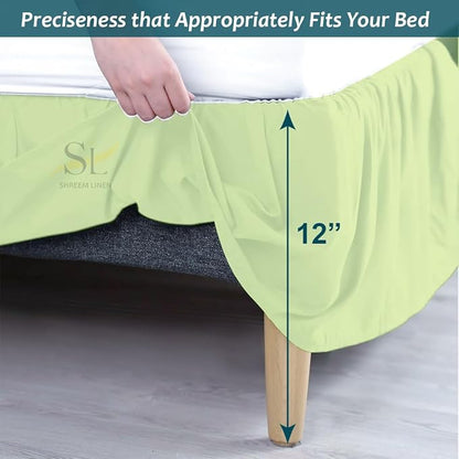 Shreem Linen Ruffled Bed Skirt with Split Corners, Gathered Style, 100% Microfiber, 12-Inch Drop, Dust Ruffle Bedskirt with Platform, Olympic Queen, Sage