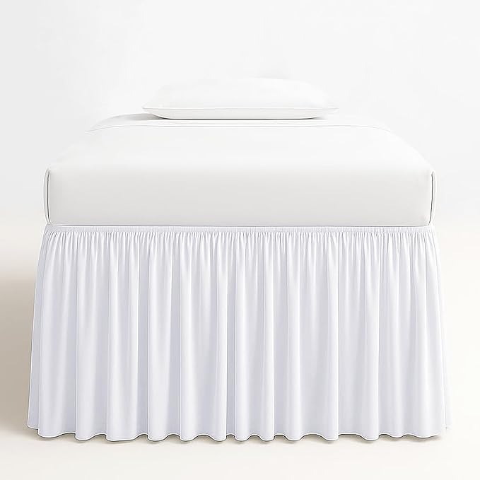 Dorm Bed Skirt Twin XL 32 Inch Drop, 100% Microfiber Extra Long College Dust Ruffle Bedskirt for Adjustable Beds, Elastic Wrap Around Design, White