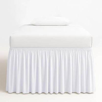 Dorm Bed Skirt Twin XL 30 Inch Drop, 100% Microfiber Extra Long College Dust Ruffle Bedskirt for Adjustable Beds, Elastic Wrap Around Design, White