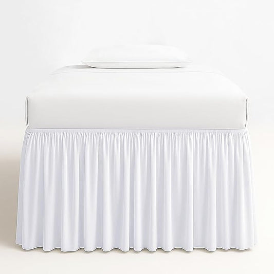 Dorm Bed Skirt Twin XL 36 Inch Drop, 100% Microfiber Extra Long College Dust Ruffle Bedskirt for Adjustable Beds, Elastic Wrap Around Design, White