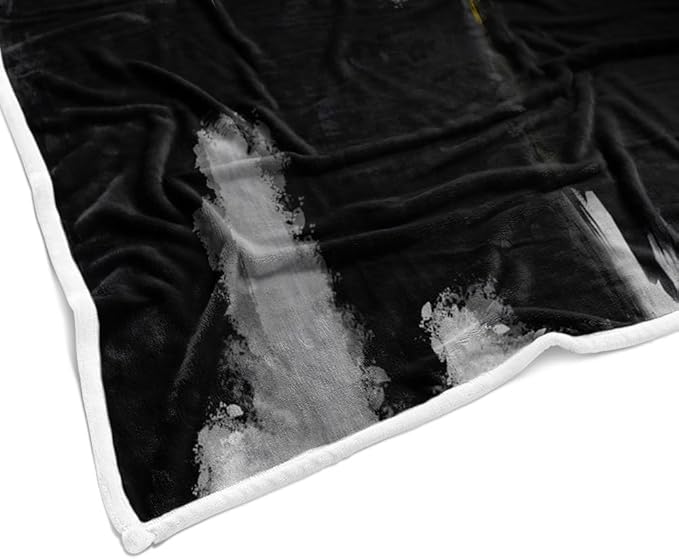 Abstract Ombre Throw Blankets, Modren Chic Art Oil Painting Cozy Warm Bed Couch Blanket, Black Gold White Fleece Flannel Throws to Decorate The Room and Bedroom
