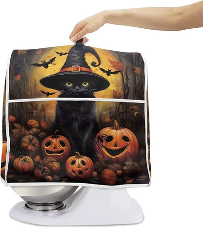 Halloween Mixer Covers - Black Cat Pumpkin Indoor Kitchen Decorations, Polyester Dustproof Cover with Pockets, Compatible with 4.5-5 Quart Stand Mixer
