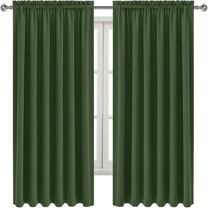 DWCN Blackout Curtains for Living Room Thermal Insulated, Energy Saving & Noise Reducing Bedroom Curtains, Olive Green, W 70x L 63 Inch, Set of 2 Rod Pocket Curtain Panels