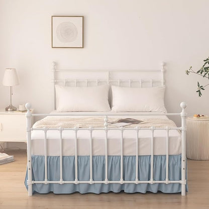 Bed Skirt King Size Ruffled Bed Skirt with Split Corners, 16 Inch Drop Dust Ruffle Bed Skirts with Platform, Gathered Style, 100% Microfiber, Grayish Blue