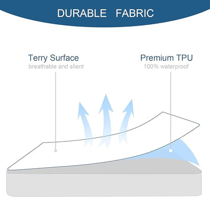 King Size Mattress Cover Protector 100% Waterproof Noiseless Mattress Topper Pad Bed Sheets Fitted up to 18'' Breathable Terry Ultra Soft & Skin-Friendly Mattress Protector King Machine Wash
