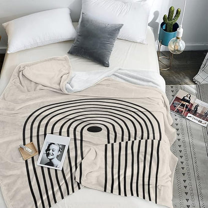 Boho Mid Century Blankets Orange Beige Throws Abstract Modern Aesthetic Bedding Minimalist Sun Leaf Soft Warm Bed Bedding Blankets for Couch Bedroom Sofa Office Cozy Flannel Blanket 60"X80"