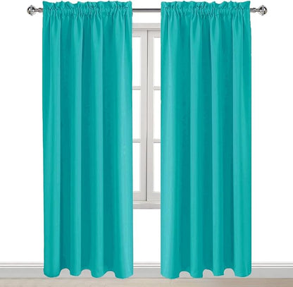 DWCN Blackout Curtains for Living Room Thermal Insulated, Energy Saving & Noise Reducing Bedroom Curtains, Peacock Blue, W 52x L 95 Inch, Set of 2 Rod Pocket Curtain Panels