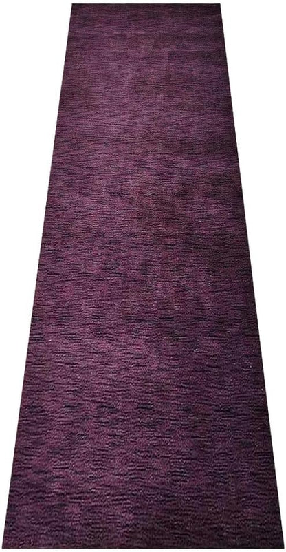 Hand Knotted Loom Wool ECO-Friendly Area Rugs - 2'6"x8', Runner, Purple Color, Solid Plain Design, High Pile Handmade Anti Skid Area Rugs for Living Room, Bed Room (L00111)