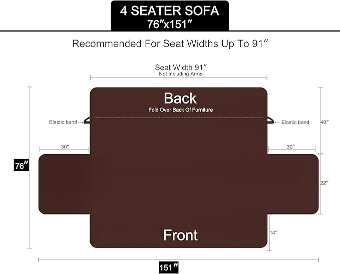 U-NICE HOME 4 Seater Sofa Cover 91 Inch Large Couch Covers for 4 Cushion Couch with Elastic Straps Water Resistant Furniture Protector Cover for Pets Cat (Sofa XX-Large, Dark Blue/Light Grey)