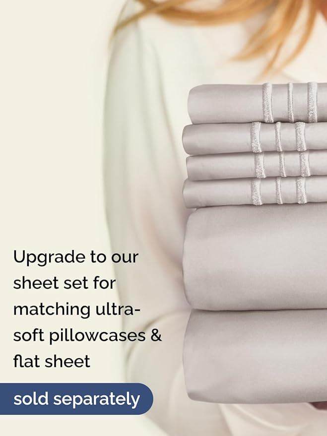 Extra Deep Twin Fitted Sheet - Hotel Luxury Single Fitted Sheet Only - Easily Fits 18 inch to 24 inch Mattress - Ultra Soft, Wrinkle & Fade Free w/Extra Deep Pockets - Breathable & Comfy - Light Grey