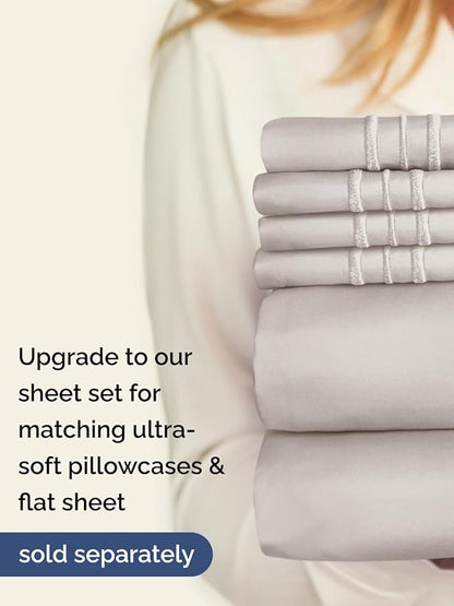 Extra Deep Twin Fitted Sheet - Hotel Luxury Single Fitted Sheet Only - Easily Fits 18 inch to 24 inch Mattress - Ultra Soft, Wrinkle & Fade Free w/Extra Deep Pockets - Breathable & Comfy - Light Grey