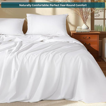 California King Sheet Set - Luxury 338 Thread Count 100% Egyptian Cotton Sateen, Deep Pocket Sheets with All Around Elastic for a, Hotel Quality Bedding Set (White Solid)