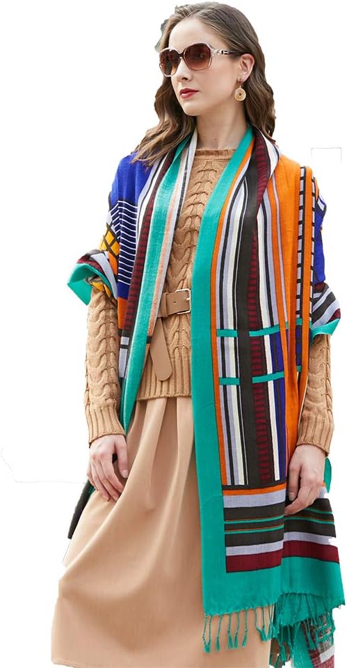 DANA XU 100% Merino Wool Pashmina Shawl for Women 96"x43", Oversized Cashmere Wrap with Tassels, Floral Travel Blanket Cape