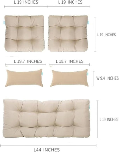QILLOWAY Outdoor Patio Wicker Seat Cushions Group Loveseat/Two U-Shape/Two Lumbar Pillows for Patio Furniture,Wicker Loveseat,Bench,Porch,Settee of 5 (Beige/Sand/Camel)