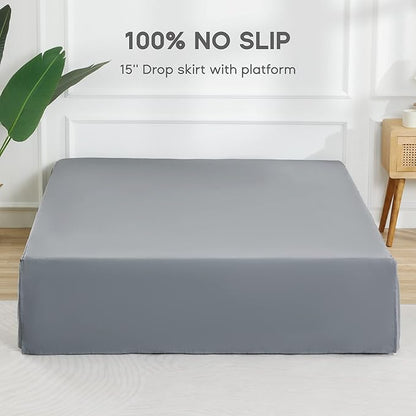 SONIVE Twin Bed Skirt,15" Drop Pleated Dust Ruffle,Classic Tailored Easy Fit Brushed Microfiber Skirts Hotel Quality Shrinkage & Fade Resistant Grey