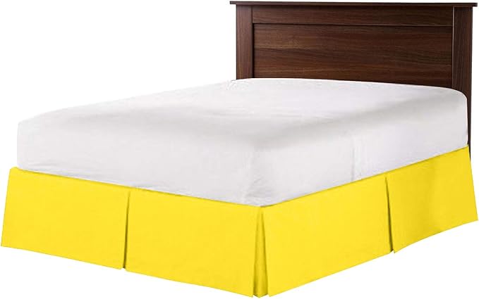 Bed Skirt - 100% Cotton 800 Thread Count Box Pleated Bed Skirt - Luxury Pleated Dust Ruffle, Hotel Quality Modern Bed Skirt, Easy Fit with 12 Inch Tailored Drop, Olympic Queen, Yellow