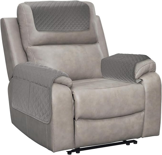 uxcell 3 PCS Armrest Covers, Couch Arm Cover Furniture Protect Slide Recliner Chair Armchair Covers with Side Storage Pocket for Sofa Recliner, Light Grey