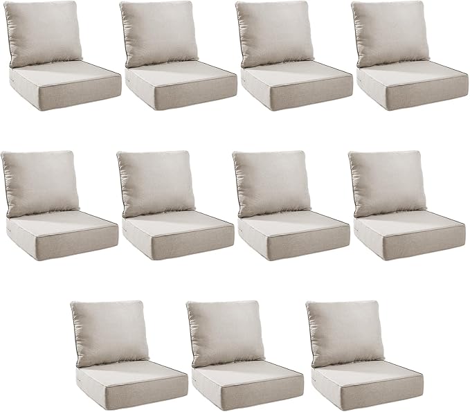 Outdoor Cushion Set for Furniture Patio Furniture, UV Resistant, Water Resistant - 6 Inch Thick Foam Garden Cushions – 22x24 Inch Patio Seat Covers for Chair/Sofa/Couch | Beige | 11-Pack |