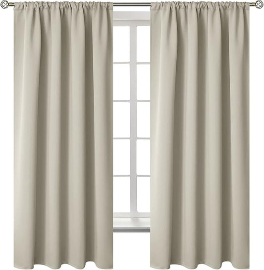 BGment Rod Pocket Blackout Curtains for Bedroom - Thermal Insulated Room Darkening Curtain for Living Room, Light Camel, 42 x 63 Inch, 2 Panels