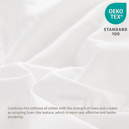 BISELINA French Linen Bed Skirt with Pleated Frills 14-Inch Tailored Drop Natural Flax Cotton Blend Dust Ruffle Soft Cozy Farmhouse Bedding (14" Queen, White)