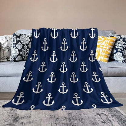 Anchor Blanket Vintage Rustic Ocean Nautical Style Navy Blue White Soft Cozy Lightweight Throw Blanket for Kids Girls Boys Women Men Bedroom Living Room Dorm Chair Sofa Travel 40x50in