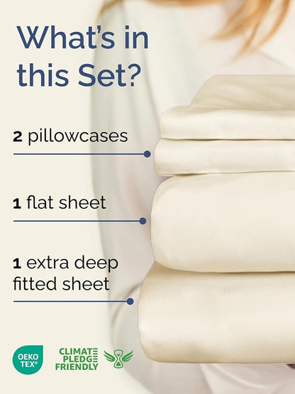 Extra Deep Pocket Full Sheets - 4 Piece Breathable & Cooling Bed Sheets - Hotel Luxury Bed Sheet Set - Soft, Wrinkle Free & Comfy - Easily Fits Extra Deep Mattresses - Deep Pocket Off White Sheets Set