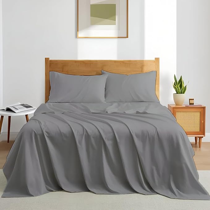 XL Twin Sheets Set - Luxury 338 Thread Count 100% Egyptian Cotton Sateen, Twin XL Sheet Set with All Around Elastic for a, Hotel Quality Bedding (Light Grey Solid)