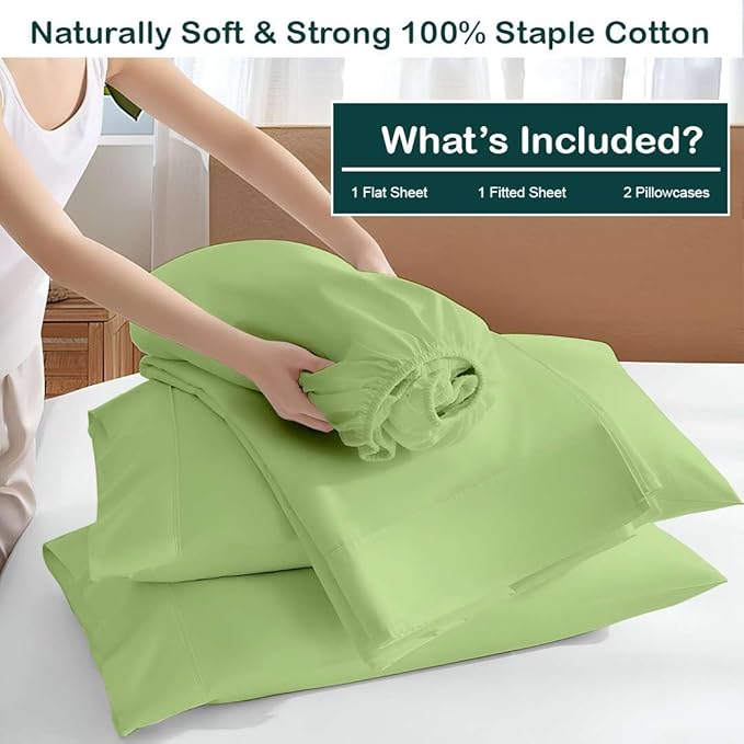 NON Sticky cotton Twin Size Sleeper Sofa Sheets, 4 Piece Egyptian Cotton Bed Sheet Set for Sofa Bed, 8" Deep Pocket for Pull Out Couch Mattress, 39" x 75", Sage Solid, Soft & Breathable