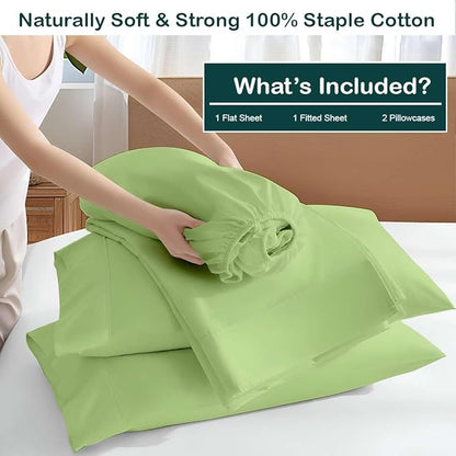 NON Sticky cotton Twin Size Sleeper Sofa Sheets, 4 Piece Egyptian Cotton Bed Sheet Set for Sofa Bed, 7" Deep Pocket for Pull Out Couch Mattress, 39" x 75", Sage Solid, Soft & Breathable