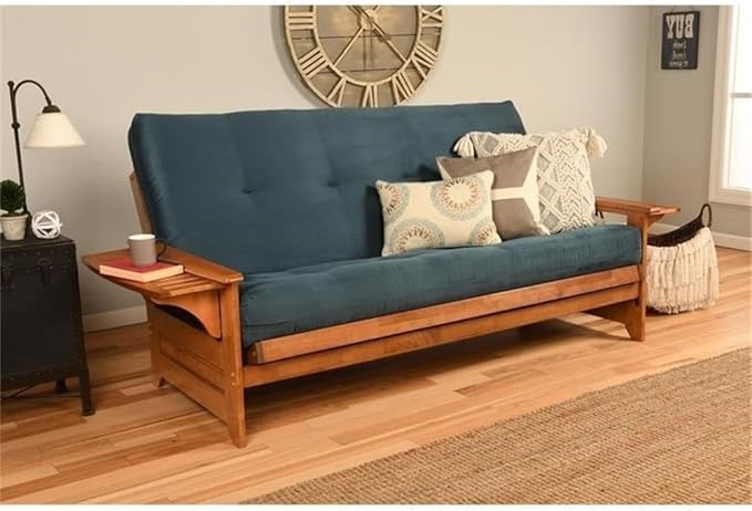 BOWERY HILL Full-Size Suede Futon in Blue-Frame Not Included