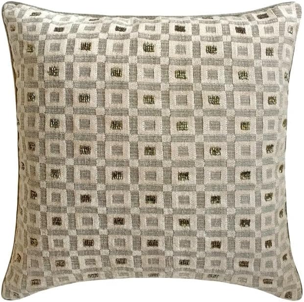 The HomeCentric King/Queen/Twin Grey Designer CA King 86"x18" Bed Runner with Pillow Cover, Checkered, Beaded, Hand Embroidery Bed Scarf on Velvet Fabric - The Brick Effect