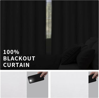 Easy-Going Linen Look 100% Blackout Curtain 52x63 Inch Window Curtain Drapes for Bedroom, Living Room Thermal Insulated Room Darkening (Set of 2 Panels, White)