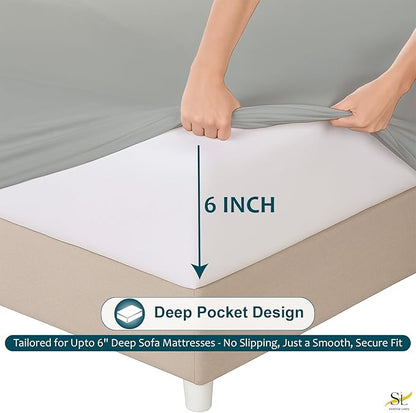 Luxury Queen Sleeper Sofa Bed Sheet Set,100% Egyptian Cotton, 338 Thread Count, Queen Size (60 x74 +6 Inch Deep Pocket) Soft and Light Weight 4pcs Sofa Set (Light Grey Solid)