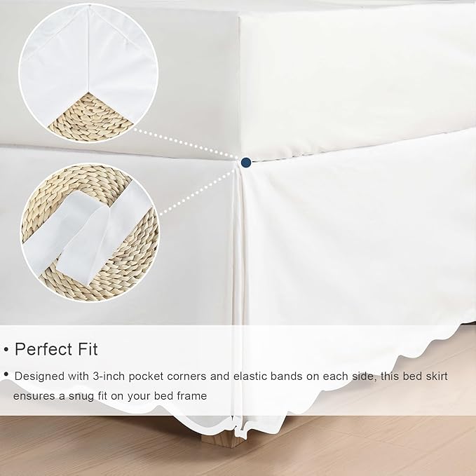 HIG Off-White Chic King Bed Skirt - Easy Fit Scallop Edge Pleated Bedskirts, 14 Inch Drop Anti-Slip Dust Ruffle, Thick Fabric for Enhanced Privacy, Pre-Washed for Long-Lasting Use(N60022)