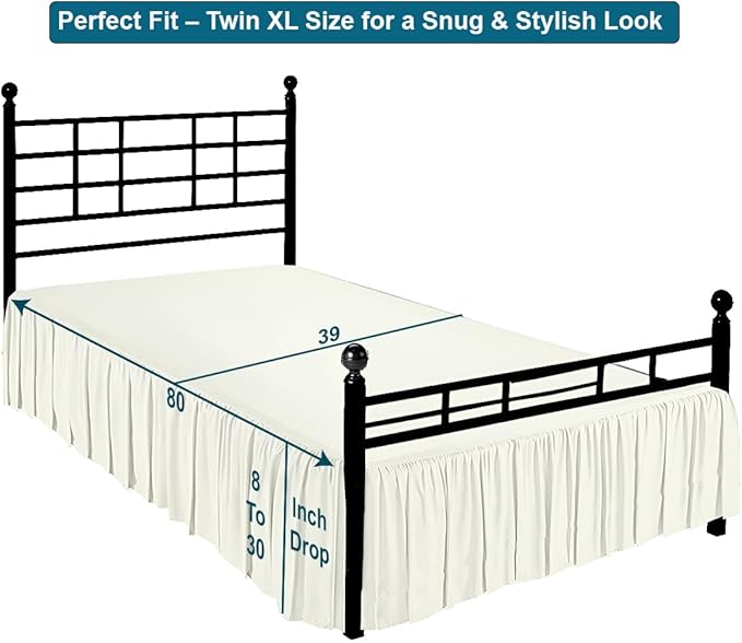Shreem Linen Ruffled Bed Skirt with Split Corners, Gathered Style, 100% Microfiber, 12-Inch Drop, Dust Ruffle Bedskirt with Platform, Twin-XL, Ivory