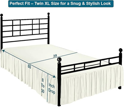 Shreem Linen Ruffled Bed Skirt with Split Corners, Gathered Style, 100% Microfiber, 10-Inch Drop, Dust Ruffle Bedskirt with Platform, Twin-XL, Ivory