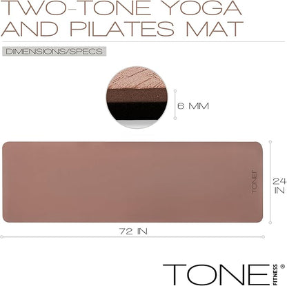 TONE Fitness Yoga Mat 1/4" Thick Non Slip Exercise & Pilates Mat for Home Workouts with Carrying Strap | Multiple Options