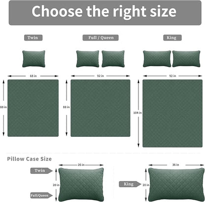 Easy-Going Twin Size Reversible Quilt Set with 1 Quilt and 1 Pillow Sham, Soft Bed Quilt Cover, Water Resistant Lightweight Microfiber Bedspread, Stain Resistant, Cyan/Ivory